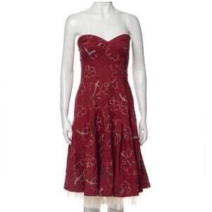 NWT TIBI Dress size 6 Merlot Beads Embroidery FitFlare Pleated Sweetheart neck
